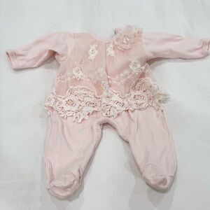 Biscotti Pink Floral Lace Footie